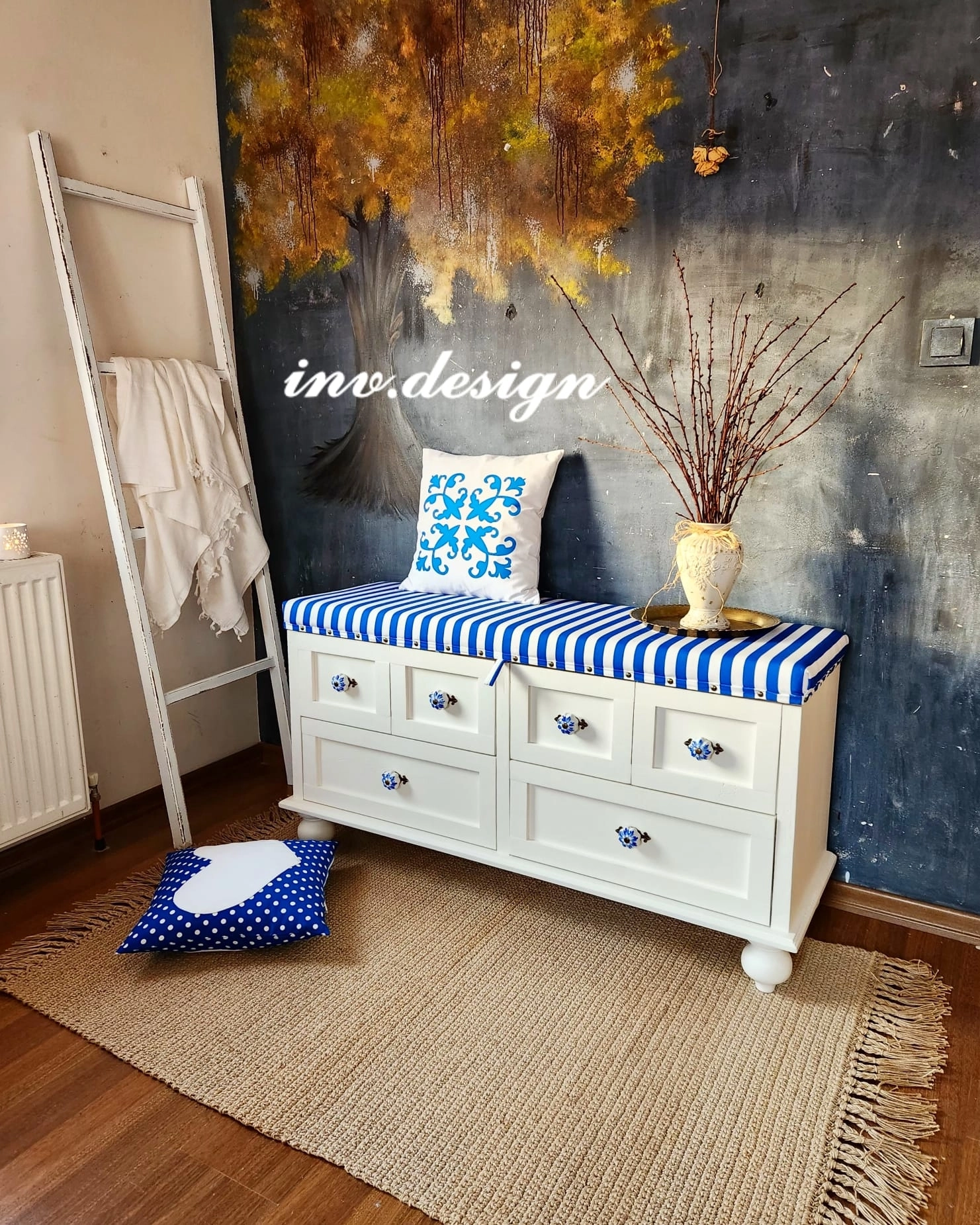 Masif Beyaz Bench & Bank Depolama