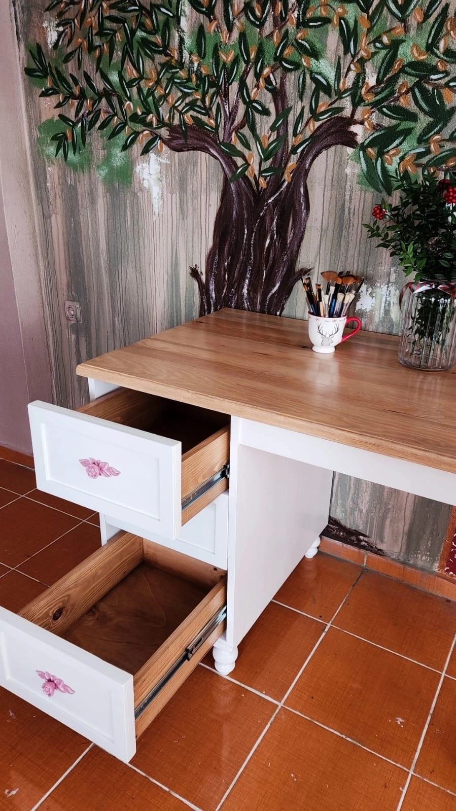 Masif Beyaz Torna Ayak Çalışma Masası