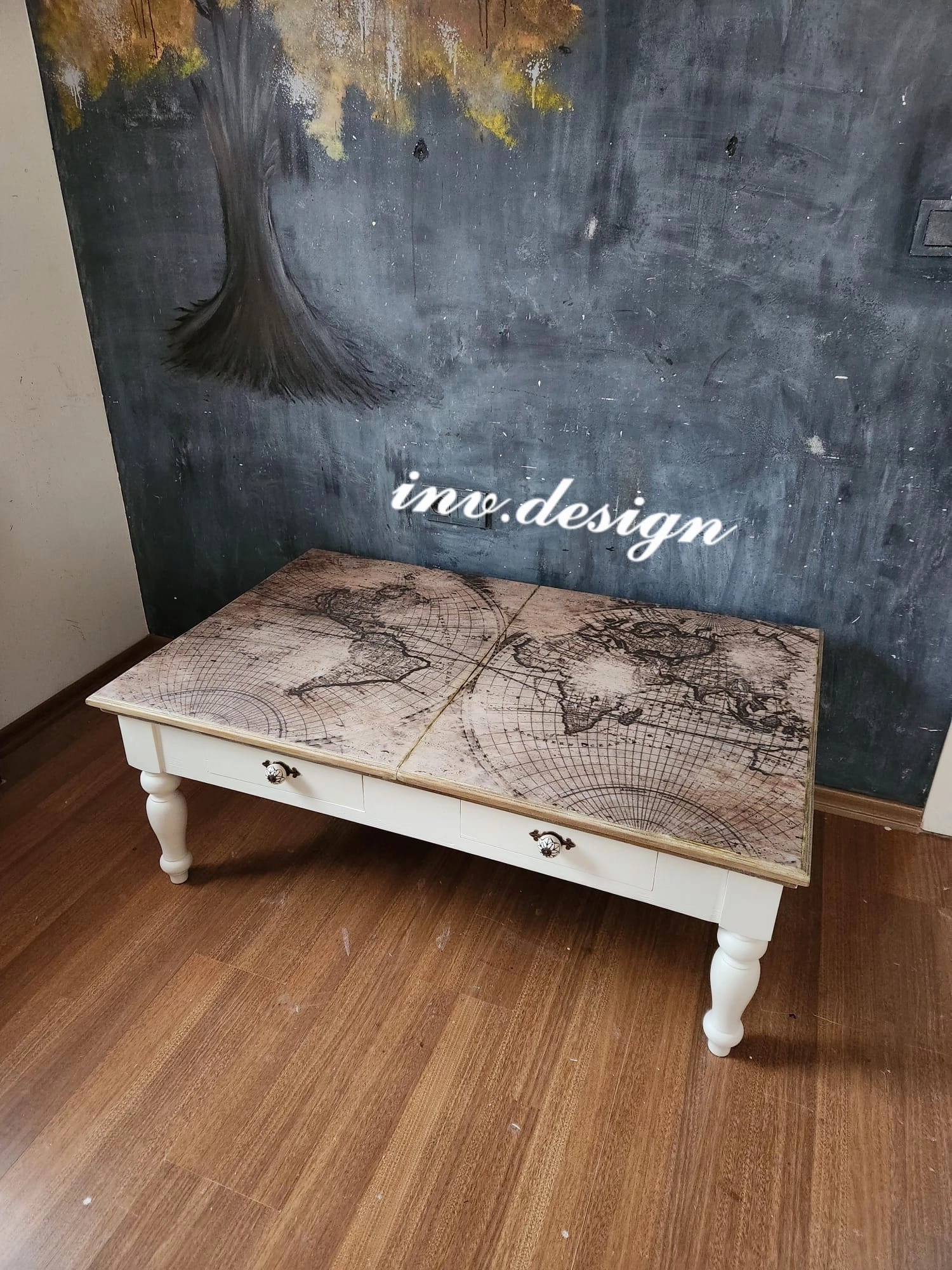 Dünya Haritası Detaylı Tavla Satranç Orta Sehpa